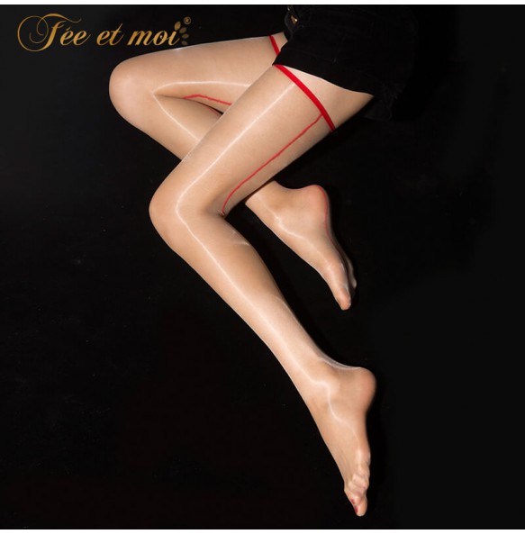 FEE ET MOI Sexy Top Stay Up Thigh High Stockings Pantyhose (Skin Colour - Red)